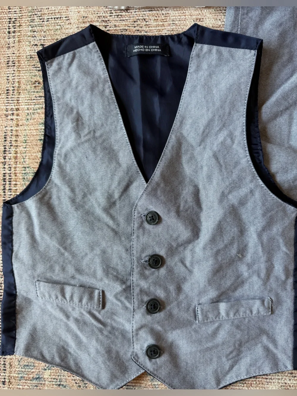Nautica White Printed Button-Up, Blue Vest & Pants Set